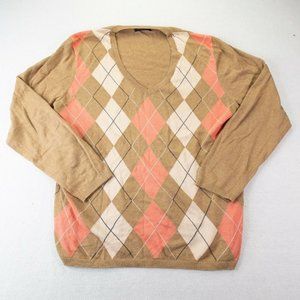 Tommy Hilfiger Men’s Argyle V-Neck Sweater Large Cotton